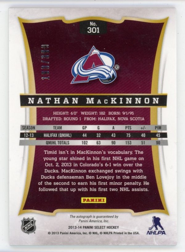 Nathan MacKinnon 2013-14 Panini Select Rookie Auto 190/399 #301