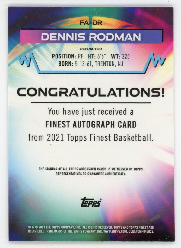Dennis Rodman 2021 Topps Finest Autograph 11/75 Card #FA-DR