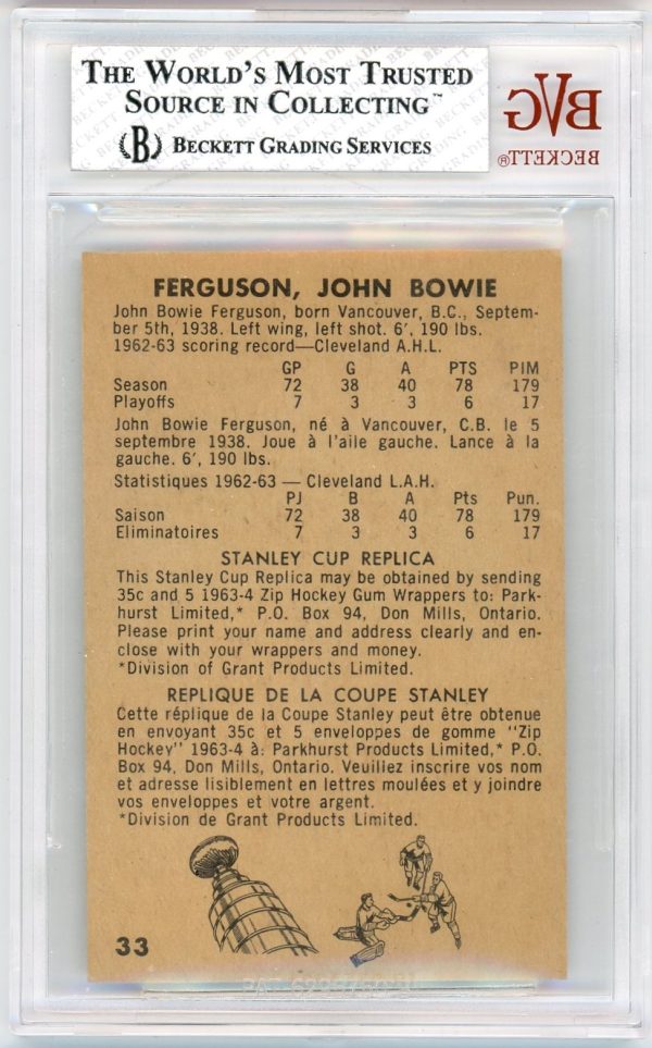 John Ferguson 1963-64 Parkhurst Rookie Card #33 BVG 7.5 NM+