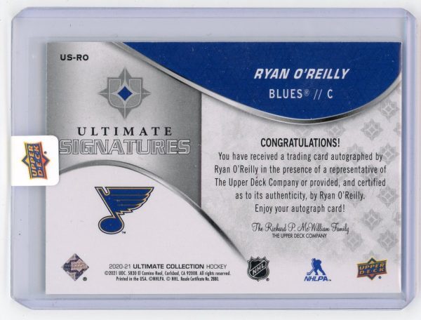 Ryan O'Reilly 2020-21 UD Ultimate Signatures Auto #US-RO