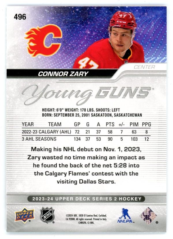 Connor Zary 2023-24 Upper Deck Young Guns Outburst Silver RC #496