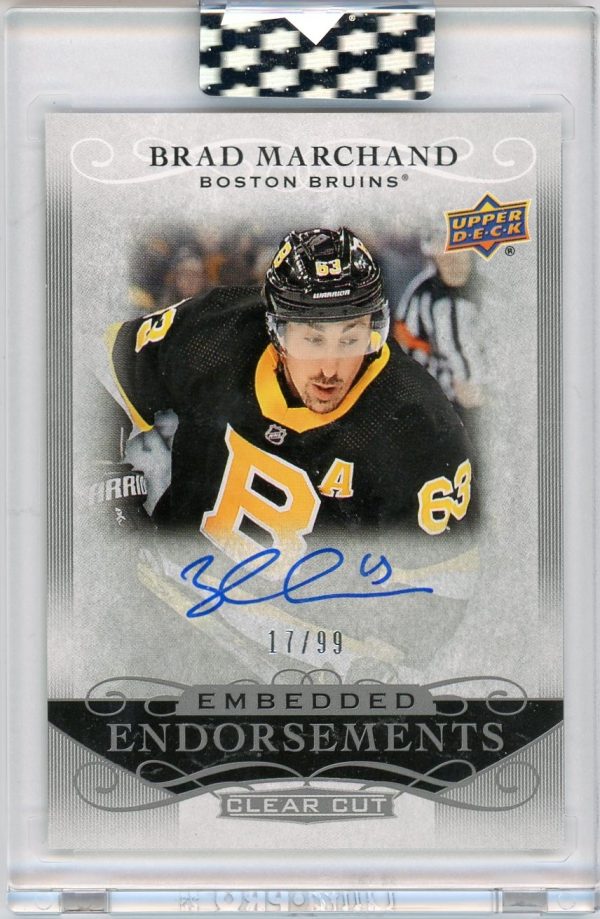 Brad Marchand 2019-20 UD Clear Cut Embedded Endorsements Auto 17/99 #EE-BM