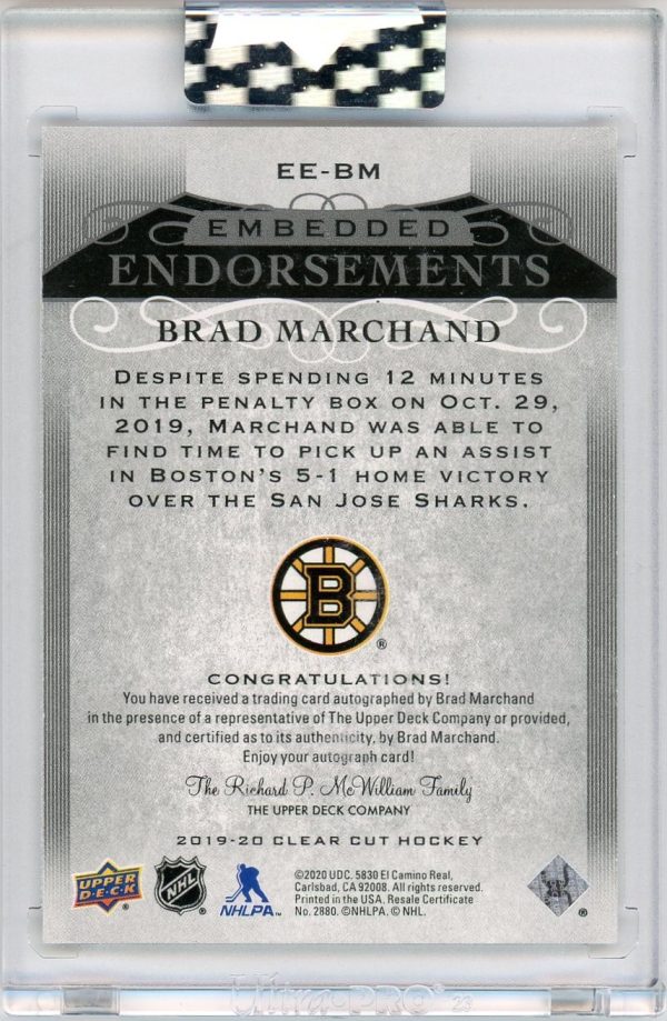 Brad Marchand 2019-20 UD Clear Cut Embedded Endorsements Auto 17/99 #EE-BM