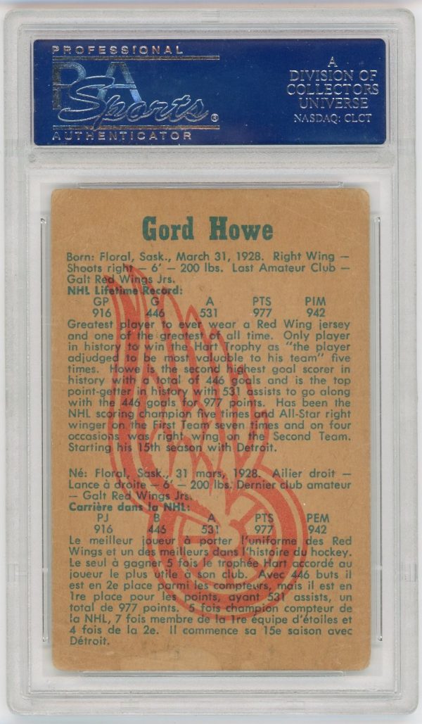 Gordie Howe 1960-61 Parkhurst Card #20 PSA 2