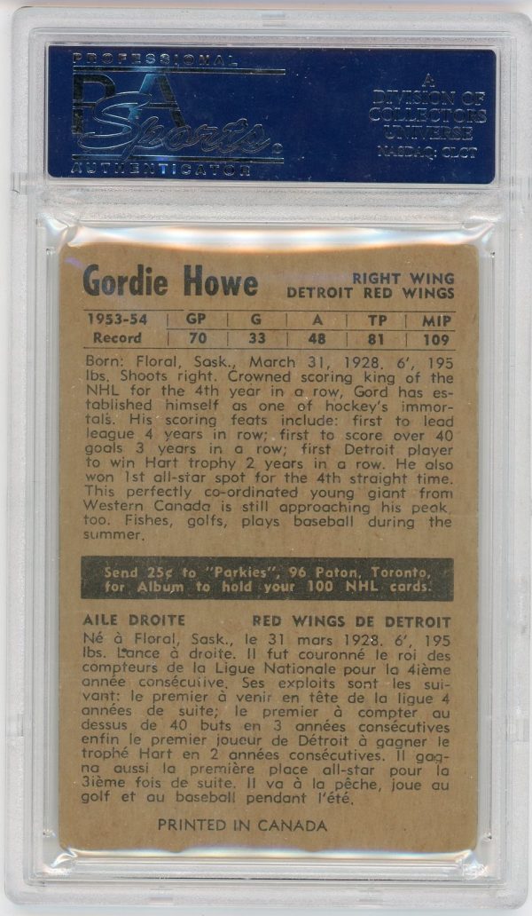 Gordie Howe 1954-55 Parkhurst Card #41 PSA 3 VG