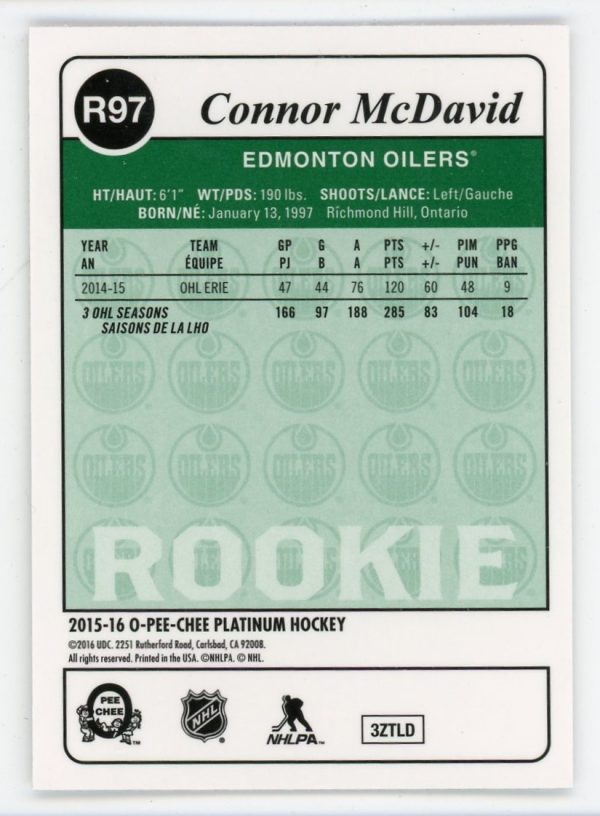 Connor McDavid 2015-16 OPC Platinum Retro Rookie Card #R97