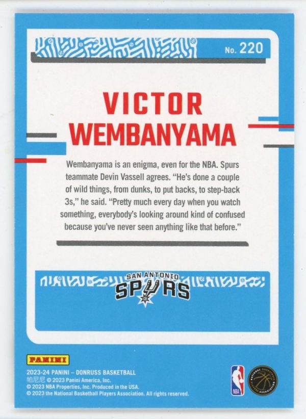 Victor Wembanyama 2023-24 Panini Donruss Rated Rookie Card #220