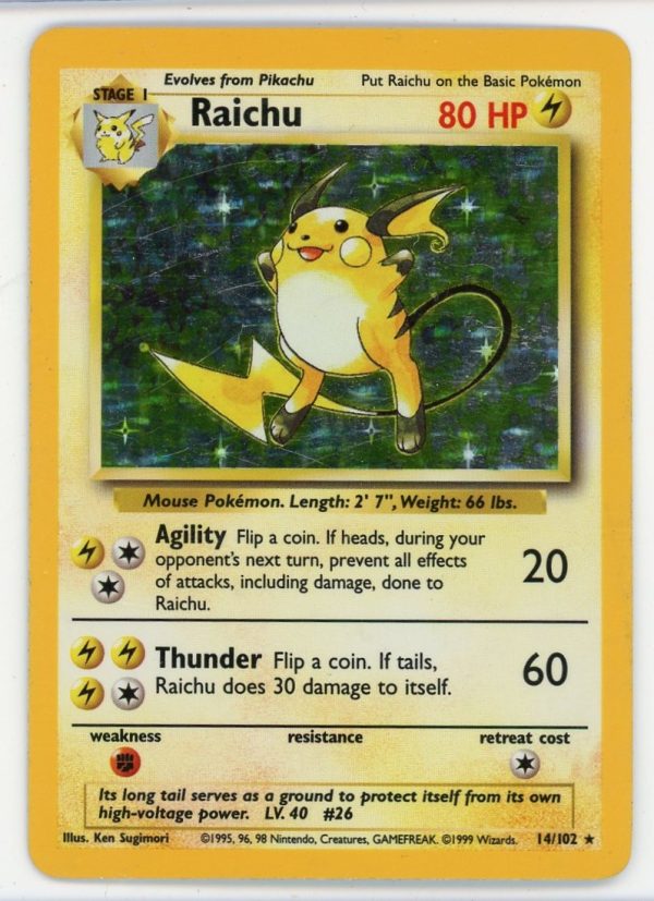 Raichu Pokemon Base Set Unlimited Holo 14/102