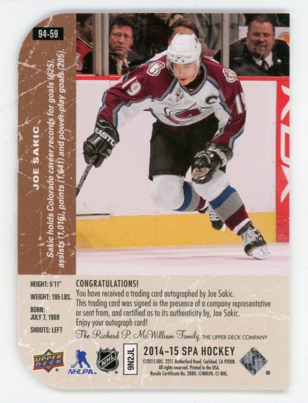 Joe Sakic 2014-15 SP Authentic 94-95 SP Retro Die Cut Auto #94-59