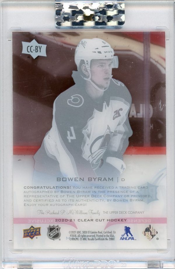 Bowen Byram 2020-21 Clear Cut Exclusive Rookie Auto 16/35 #CC-BY