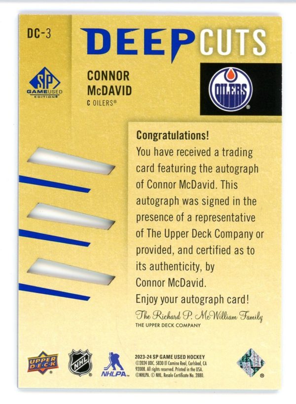 Connor McDavid 2023-24 SPGU Deep Cuts 07/75 Auto Card #DC-3